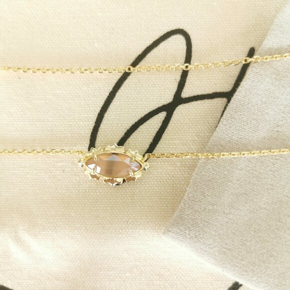 Kendra Scott Necklace - Genevieve Luster Plated Pink Cat's Eye Glass Gold - Picture 2 of 4